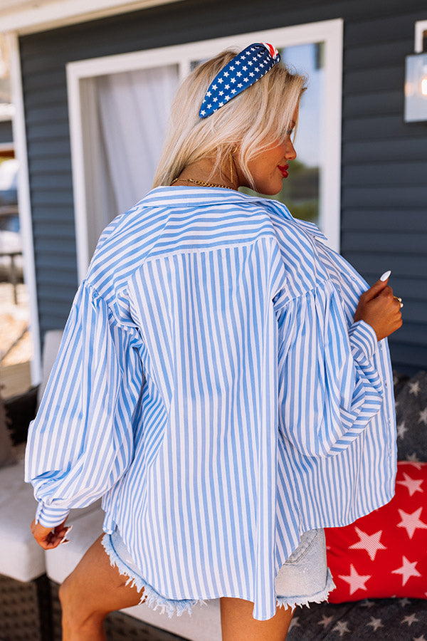 First Class Reservations Stripe Button Up in Blue