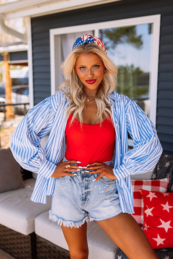 First Class Reservations Stripe Button Up in Blue