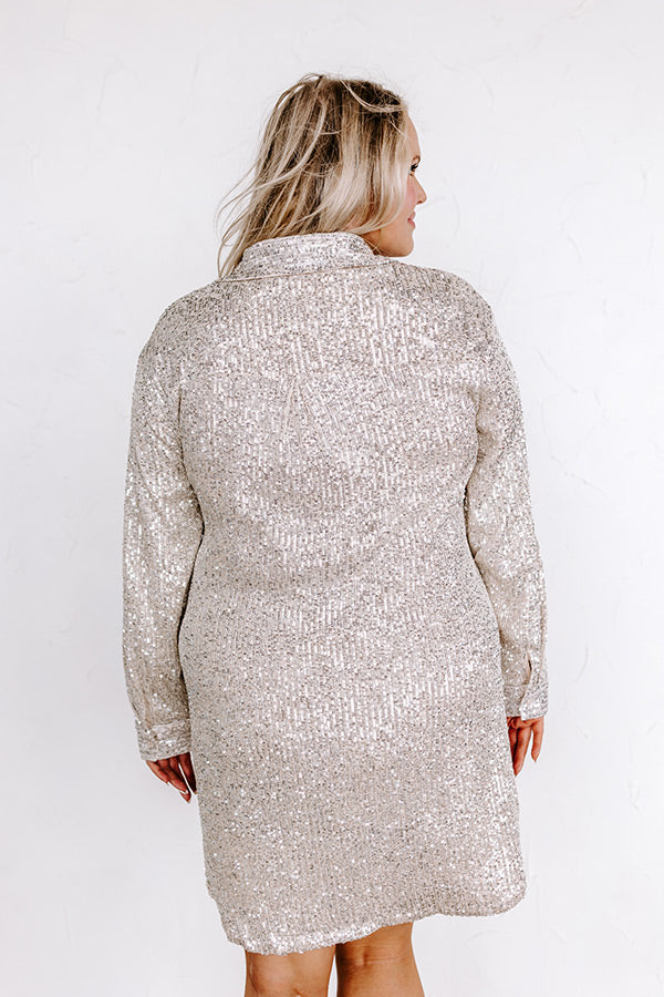 Center Stage Sweetheart Sequin Dress in Champagne Curves