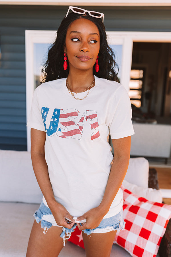 Stripe USA Graphic Tee In Cream