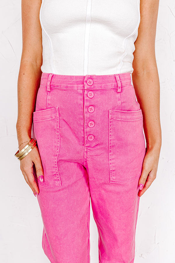 The Lari High Waist Button Up Trousers In Bubblegum Pink