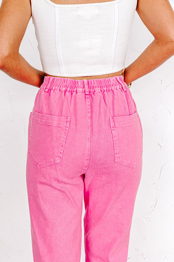 The Lari High Waist Button Up Trousers In Bubblegum Pink