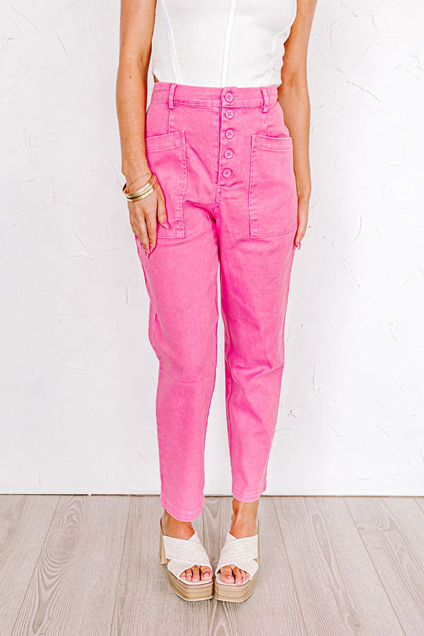 The Lari High Waist Button Up Trousers In Bubblegum Pink