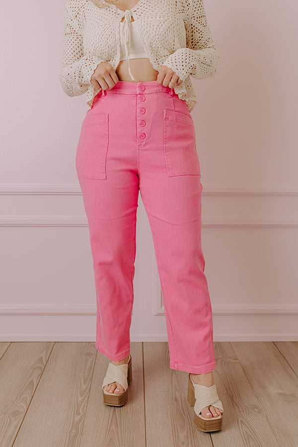 The Lari High Waist Button Up Trousers In Bubblegum Pink