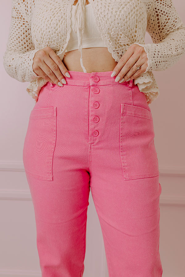 The Lari High Waist Button Up Trousers In Bubblegum Pink