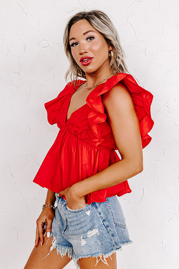 Stay Here Awhile Peplum Top In Red