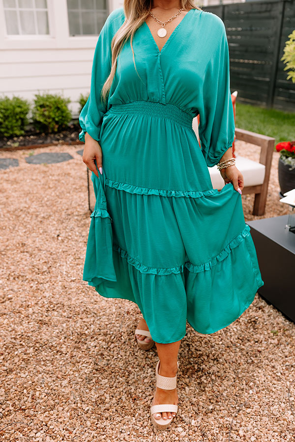 Sips of Chardonnay Satin Midi in Emerald Curves
