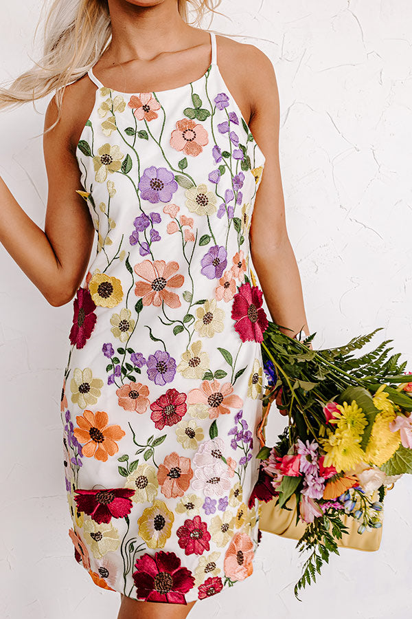 Poised For Romance Embroidered Mini Dress In White
