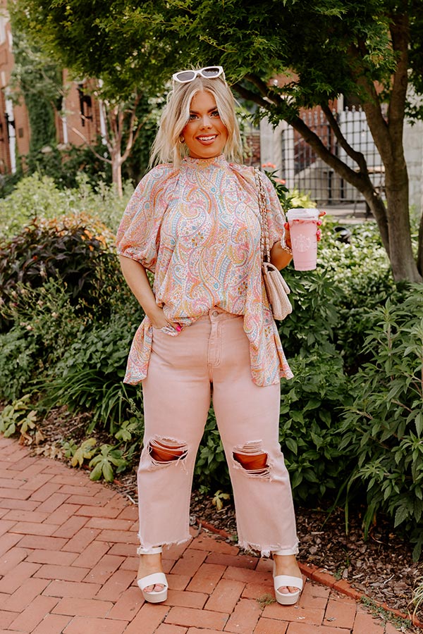 The Averie High Waist Distressed Straight Leg Jean in Latte Curves