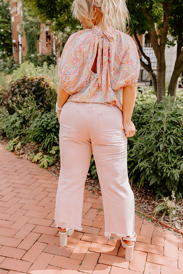 The Averie High Waist Distressed Straight Leg Jean in Latte Curves