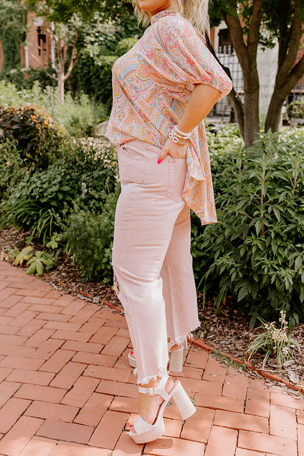 The Averie High Waist Distressed Straight Leg Jean in Latte Curves
