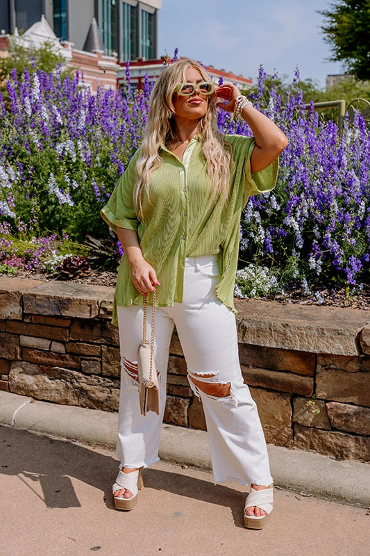 The Averie High Waist Distressed Straight Leg Jean in Ivory Curves