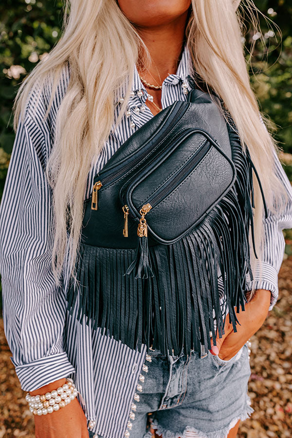 Trip Of My Life Fringe Fanny Pack In Navy