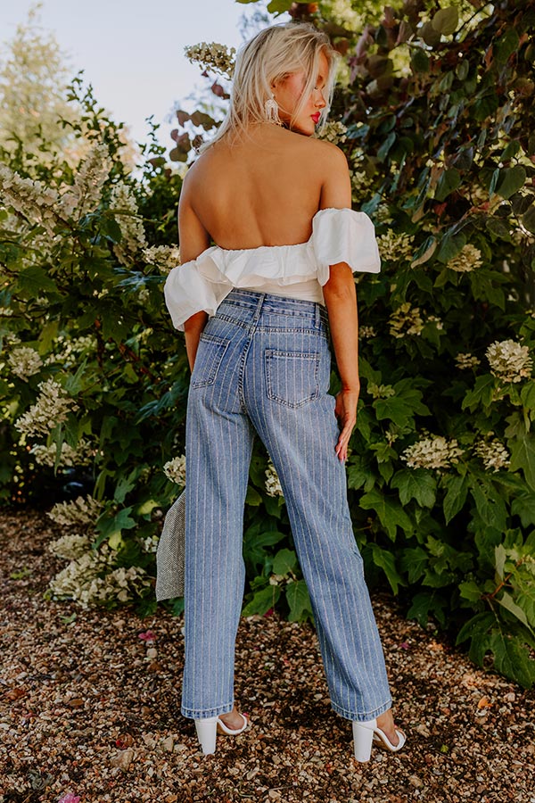 The Allegra High Waist Embellished Straight Leg Jean in Medium Wash