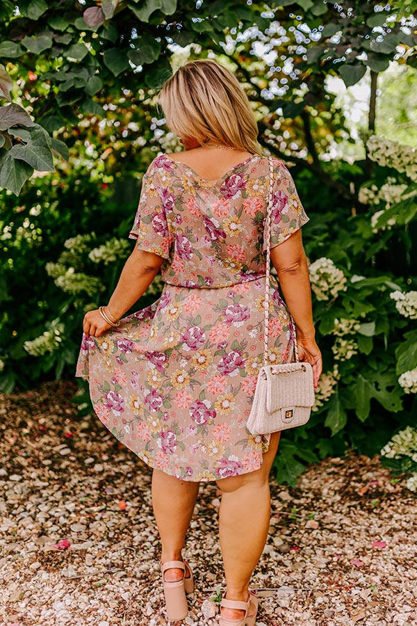 Sweet Like Honey Floral Mini Dress In Taupe Curves