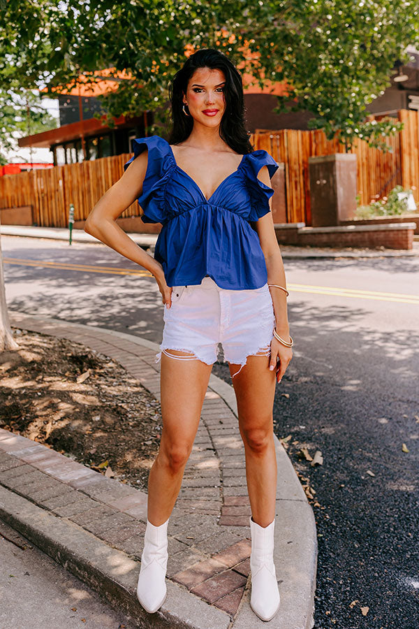 Stay Here Awhile Peplum Top In Dark Blue