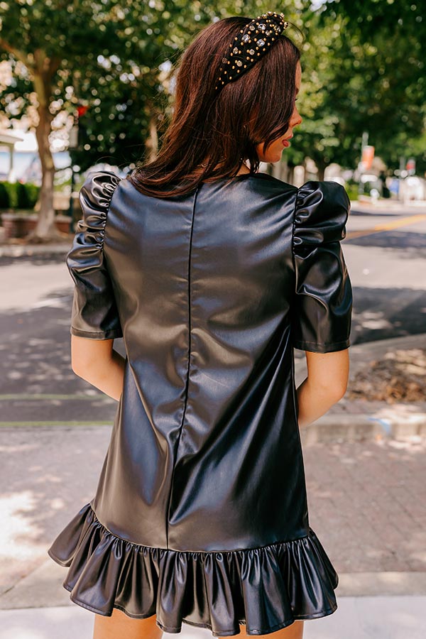 Stylish Setting Faux Leather Mini Dress in Black