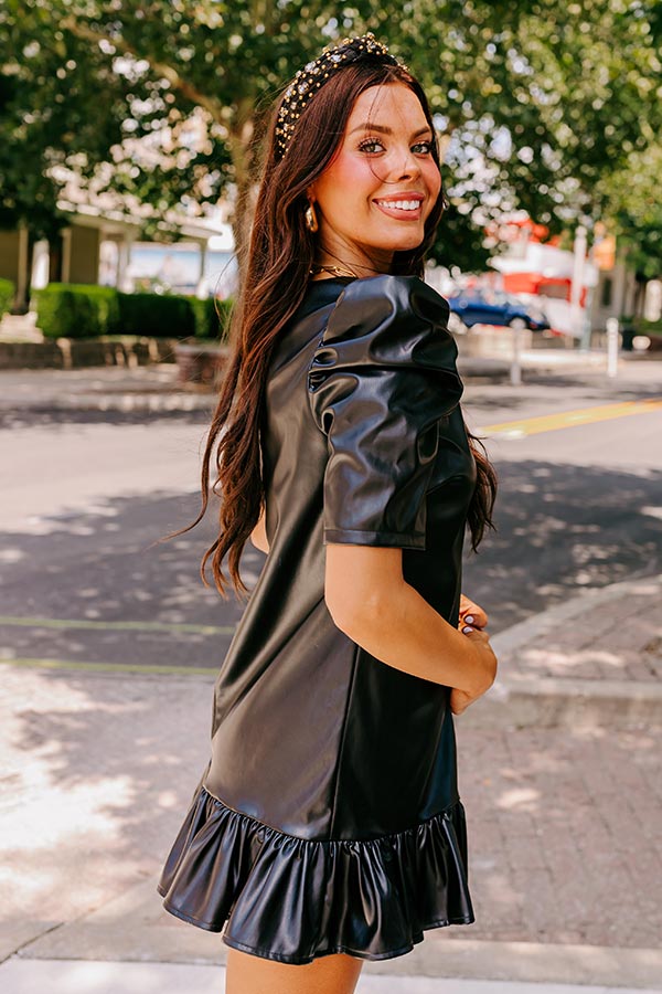 Stylish Setting Faux Leather Mini Dress in Black