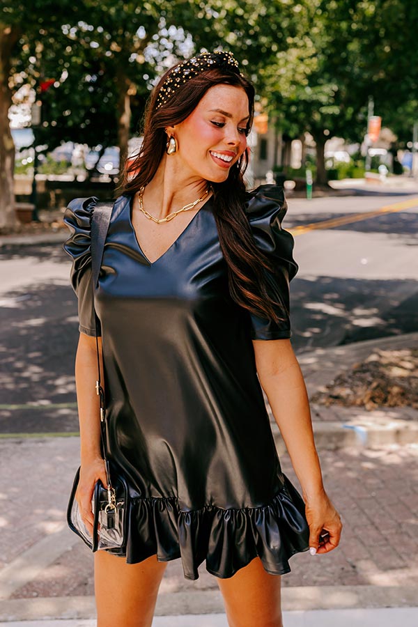 Stylish Setting Faux Leather Mini Dress in Black