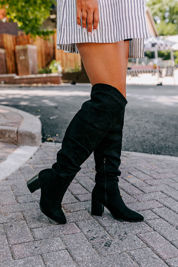 The Andrea Faux Suede Knee High Boot In Black