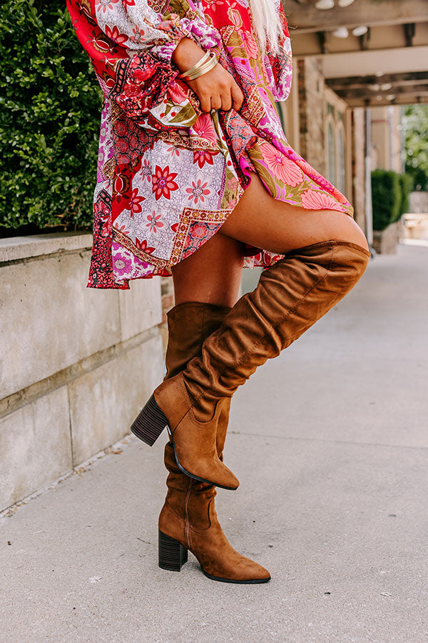 The Andrea Faux Suede Knee High Boot In Mocha