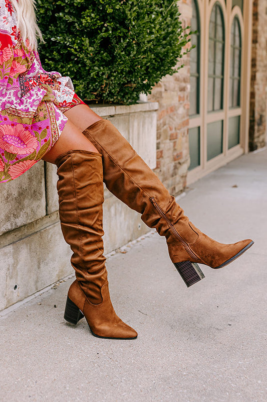 The Andrea Faux Suede Knee High Boot In Mocha