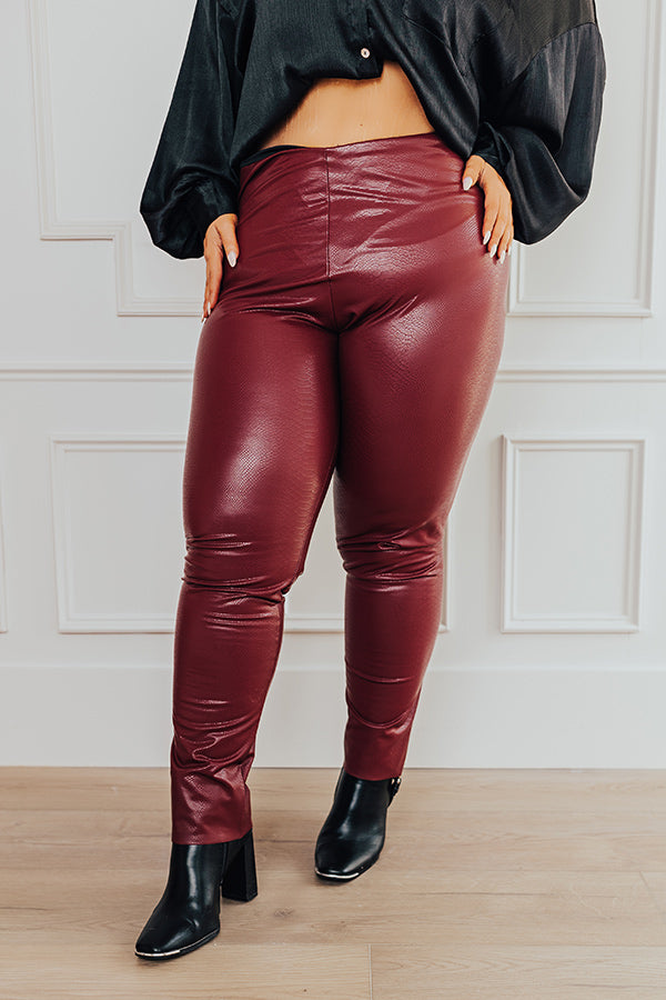 Flirty Allure High Waist Faux Leather Legging in Wine Curves