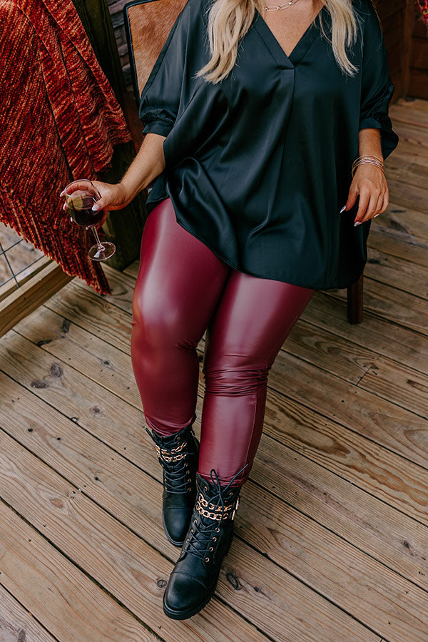 Popular Phrase High Waist Faux Leather Legging in Wine Curves
