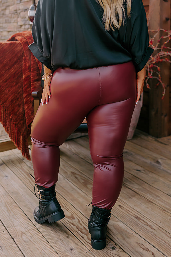 Popular Phrase High Waist Faux Leather Legging in Wine Curves