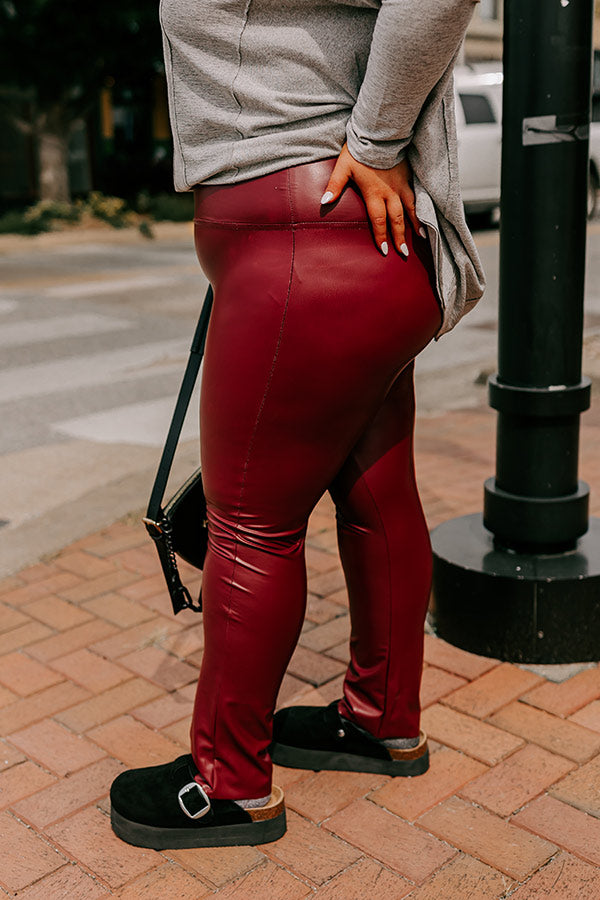 Popular Phrase High Waist Faux Leather Legging in Wine Curves