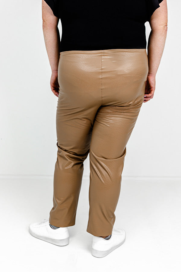 Flirty Allure High Waist Faux Leather Legging in Warm Taupe Curves