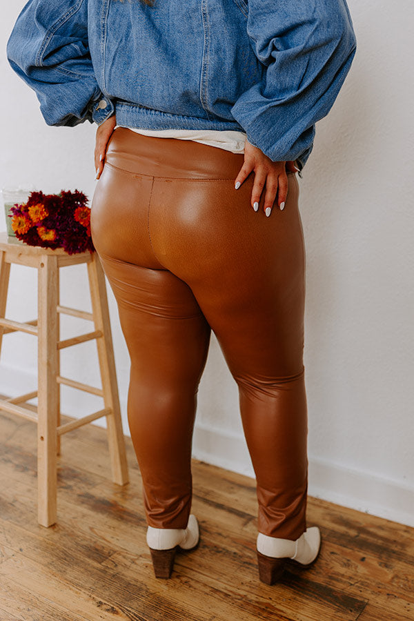 Popular Phrase High Waist Faux Leather Legging in Camel Curves
