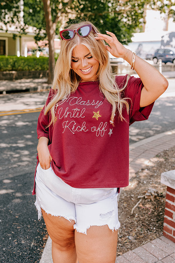Classy Until Kick Off Tee in Maroon Curves