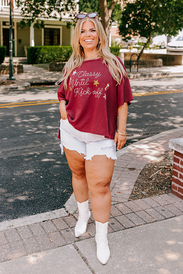 Classy Until Kick Off Tee in Maroon Curves