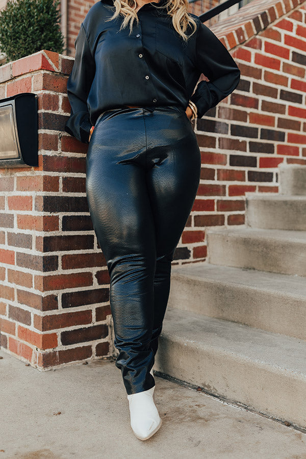 Flirty Allure High Waist Faux Leather Legging in Black Curves