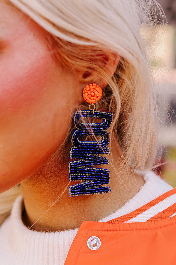 Touchdown Beaded Earrings In Navy
