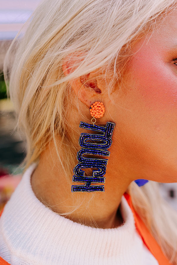 Touchdown Beaded Earrings In Navy