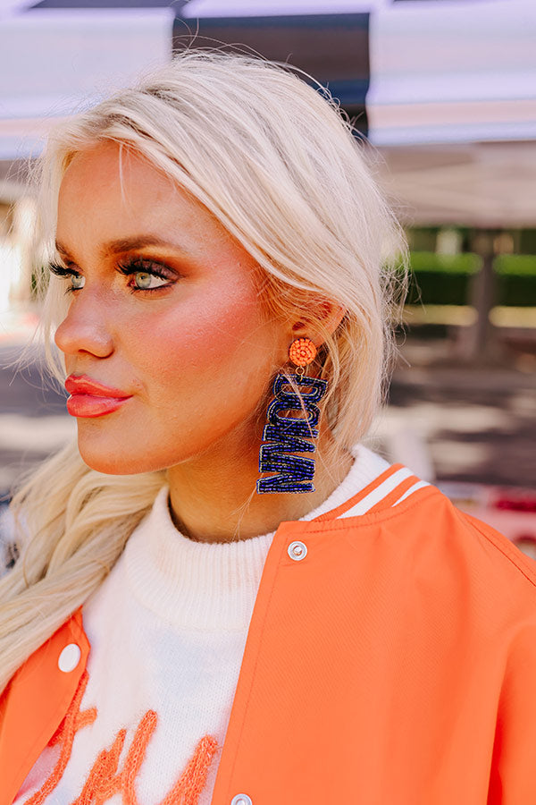 Touchdown Beaded Earrings In Navy
