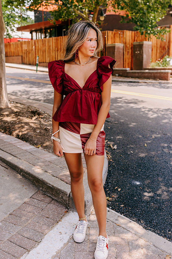 Stay Here Awhile Peplum Top In Maroon