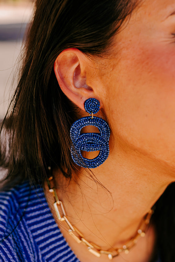 Major Icon Beaded Earrings In Navy