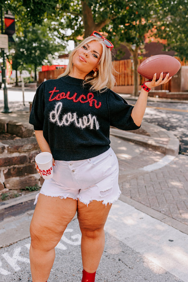 Touchdown Knit Sweater Top In Black Curves