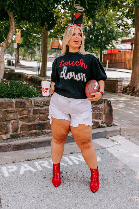 Touchdown Knit Sweater Top In Black Curves
