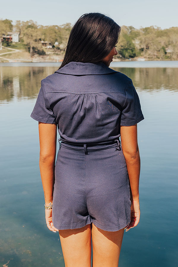 Stay Sophisticated Denim Romper In Navy