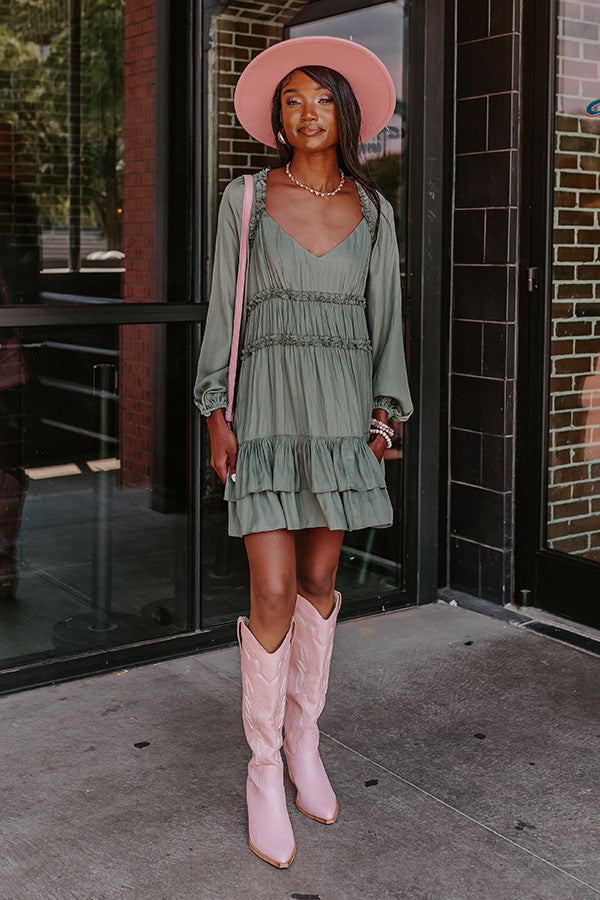 Caught Crushing Ruffle Dress In Pear