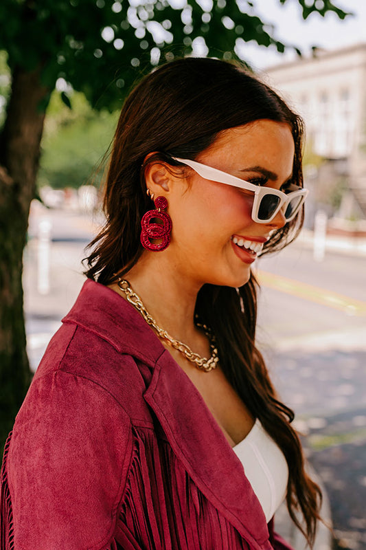 Major Icon Beaded Earrings In Wine