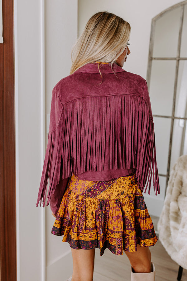 Boho Flow Faux Suede Fringe Jacket in Maroon