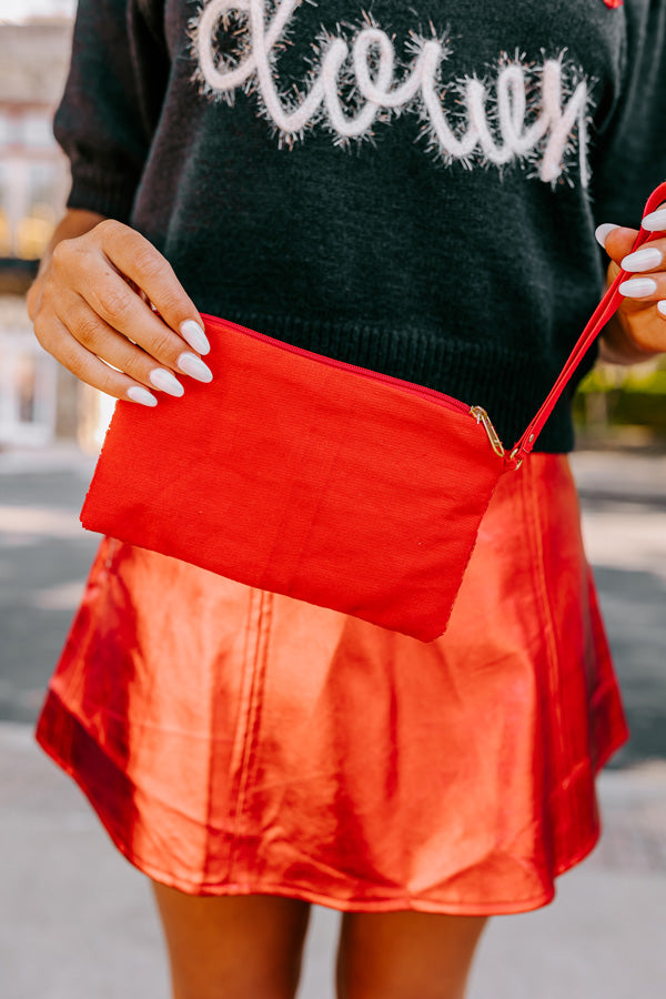 Game Day Beaded Clutch In Crimson