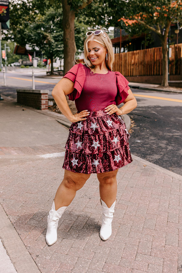 Halftime Happy Hour Bodysuit In Maroon Curves