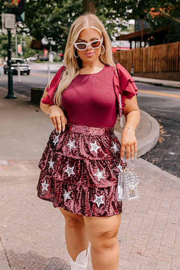 Pre-game Party Sequin Skirt in Maroon Curves