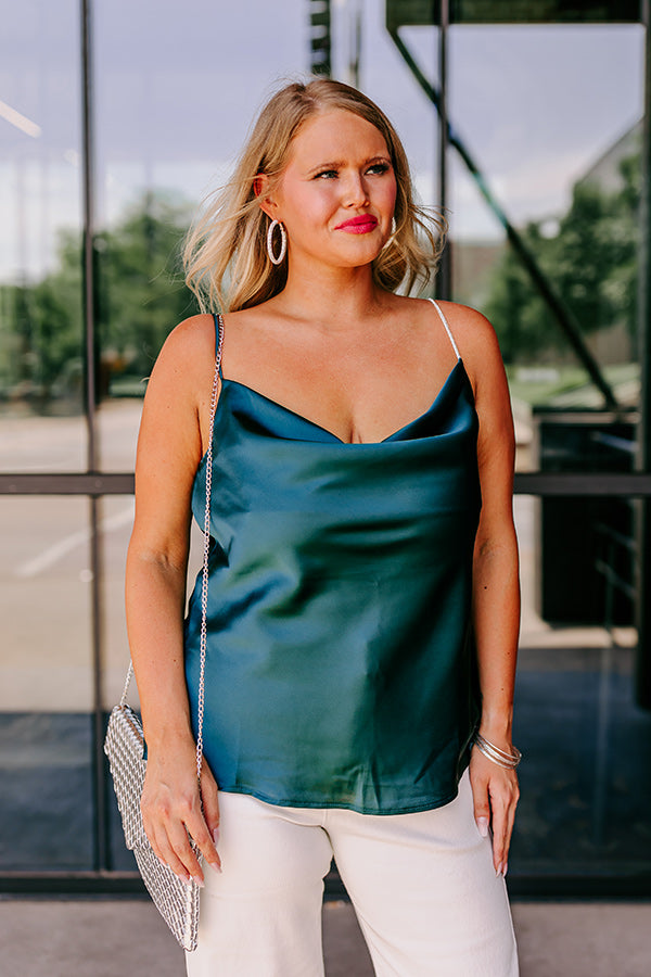 Stay Sophisticated Satin Top In Hunter Green Curves